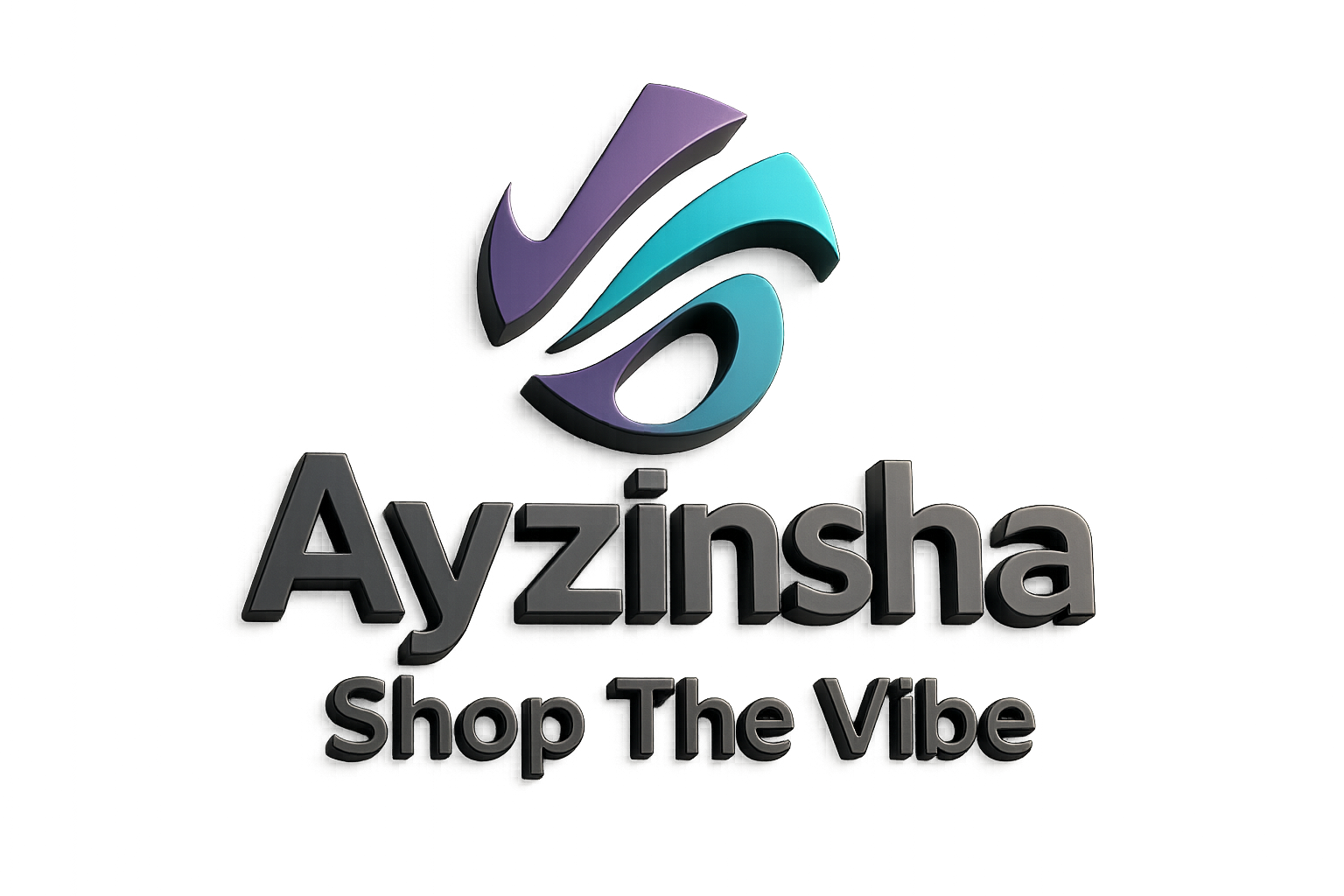 Brand name is Ayzinsha and tagline is Shop The Vibe, in 3d with abstract symbol